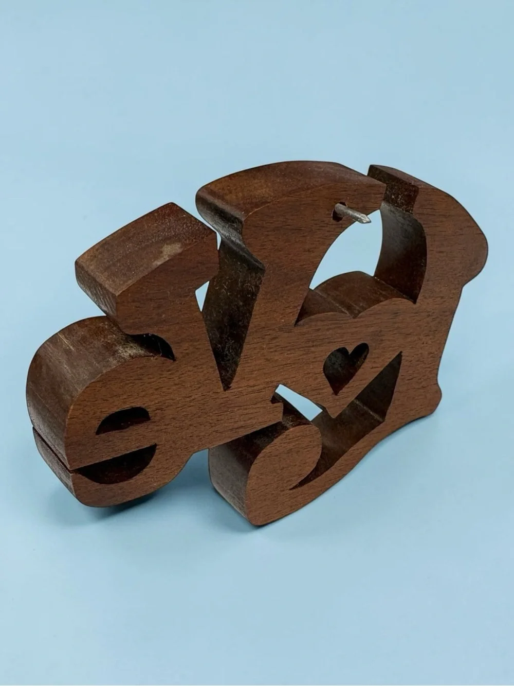 Vintage 1990s Solid Walnut Wood Hand Carved Love Wall Hanging Decor Heart EUC